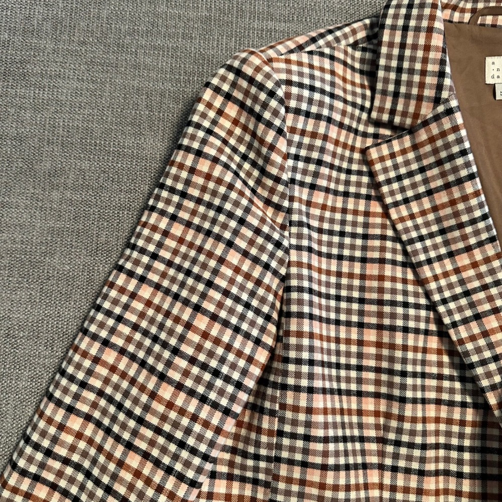 A New Day Blazer Women Medium Brown Plaid  Two Button Tailored Jacket - Picture 4 of 11
